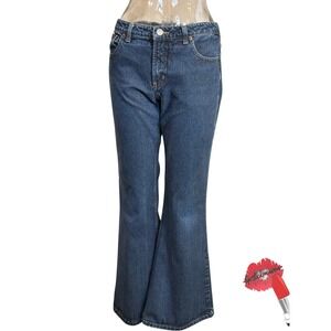 Vintage‎ Y2K Lei Jeans Women Jrs 7 Cropped Flare Low Rise Flap Pocket Boho Denim